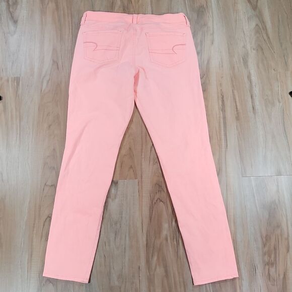 ☔️🔹️American Eagle Neon Pink Orange Stretch Skinny Jeans Size 10 - Picture 3 of 10